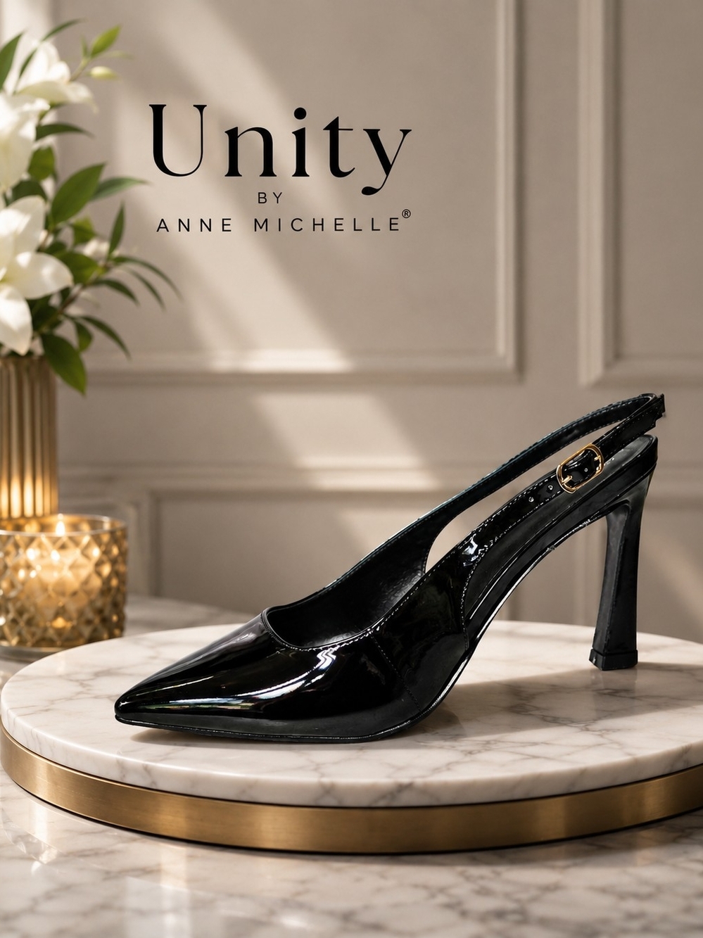 Anne Michelle “Unity” Black Patent Slingback Heels – Size 9 – New in Box
